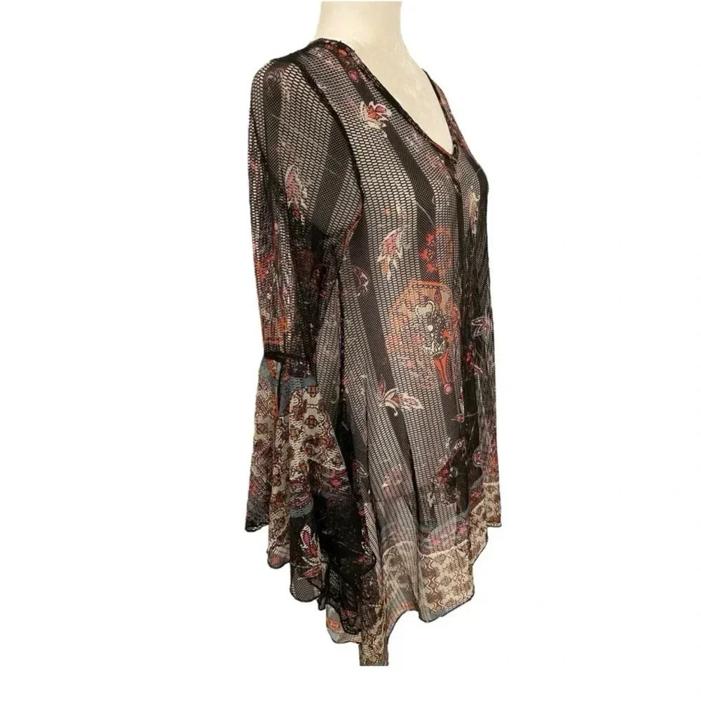 Dor Dor Couture Womens Mesh Sheer Bell Sleeve Tunic - Picture 4 of 7